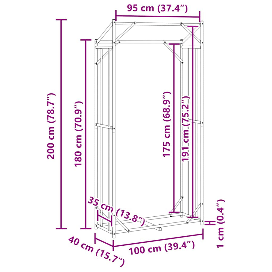 Haardhoutrek met regenhoes 100x40x200 cm gegalvaniseerd staal