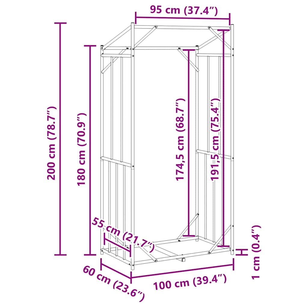 Haardhoutrek met regenhoes 100x60x200 cm gegalvaniseerd staal