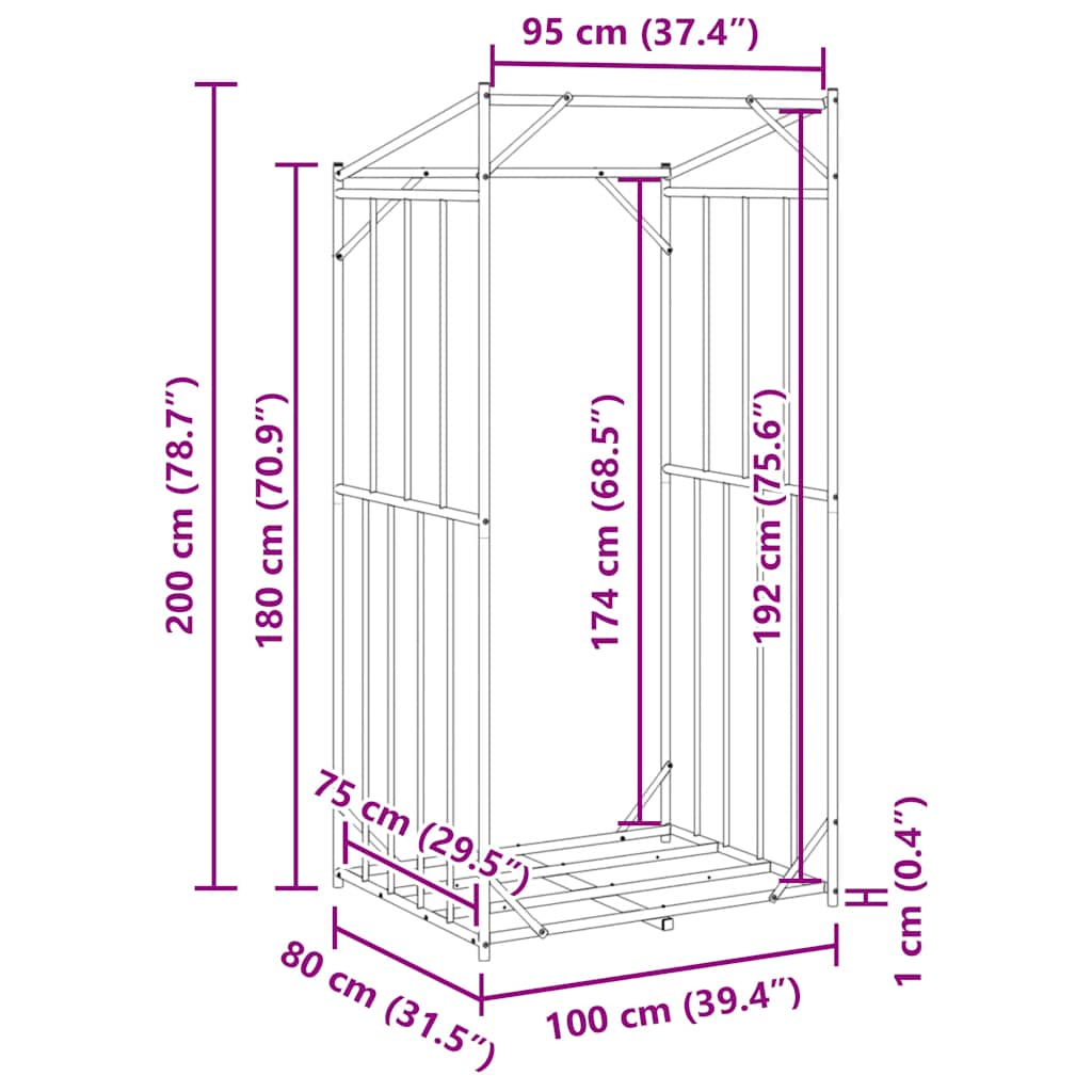 Haardhoutrek met regenhoes 100x80x200 cm gegalvaniseerd staal