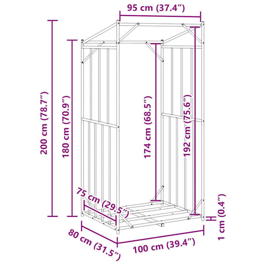 Haardhoutrek met regenhoes 100x80x200 cm gegalvaniseerd staal