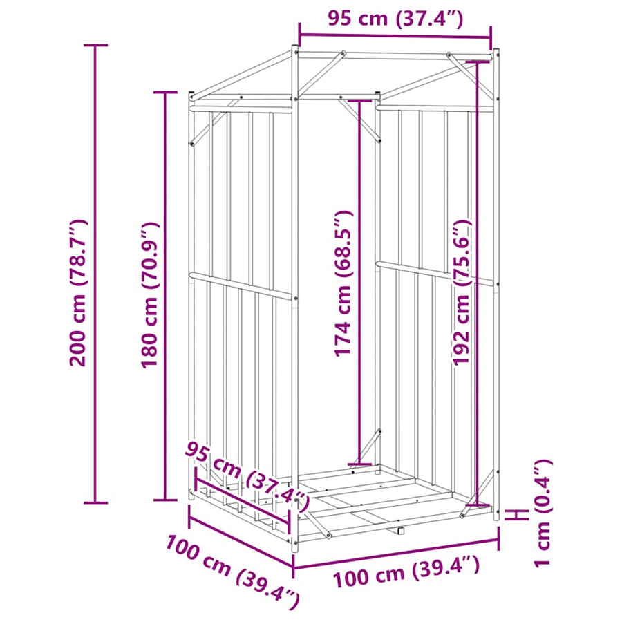 Haardhoutrek Met Regenhoes Gegalvaniseerd Staal 100 x 100 x 200 cm