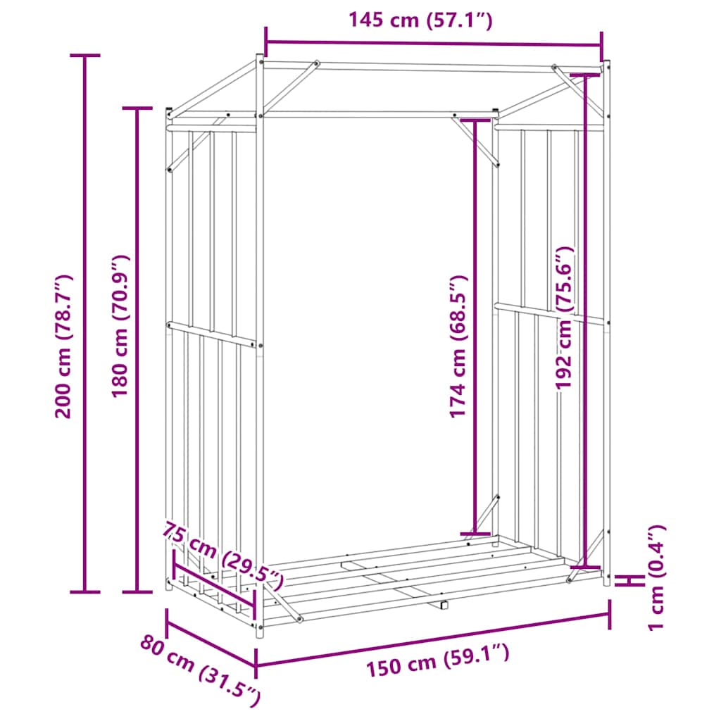 Haardhoutrek met regenhoes 150x80x200 cm gegalvaniseerd staal