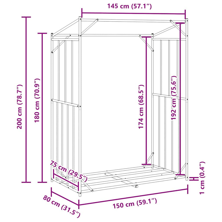 Haardhoutrek met regenhoes 150x80x200 cm gegalvaniseerd staal