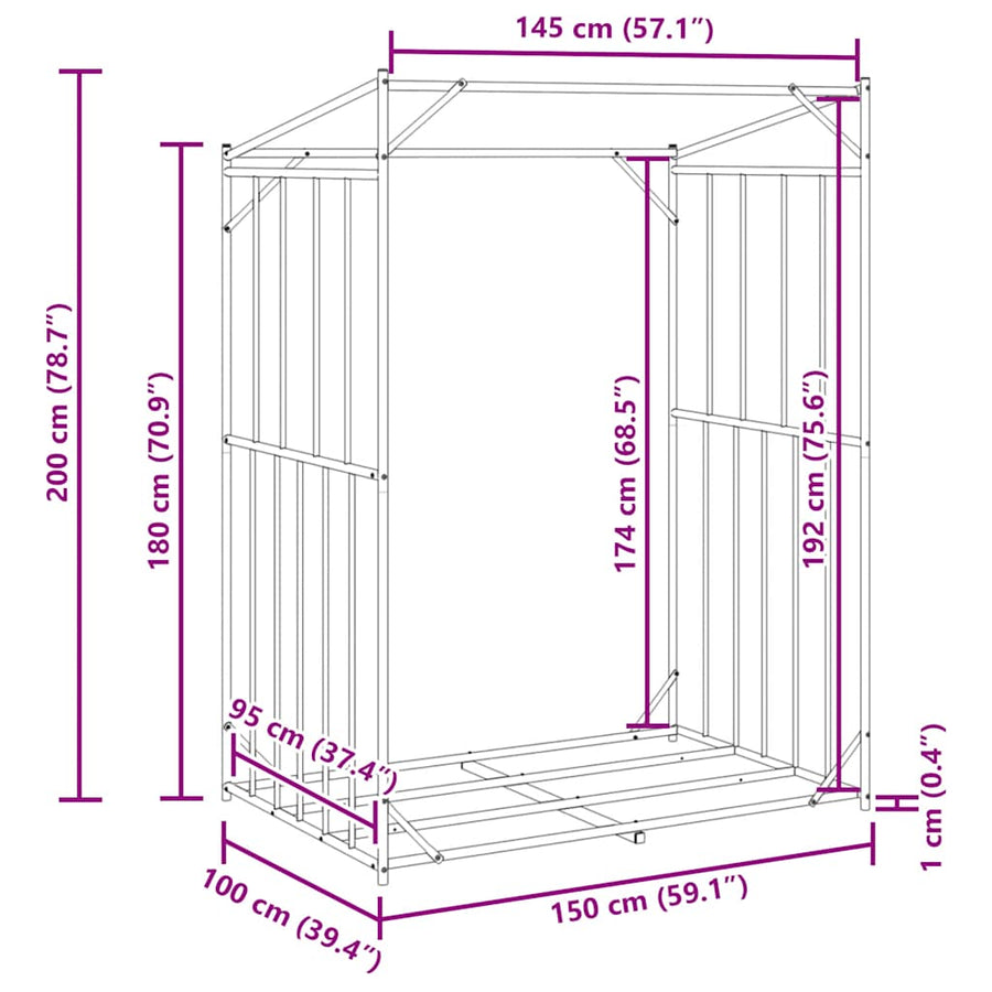 Haardhoutrek Met Regenhoes Gegalvaniseerd Staal 150 x 100 x 200 cm