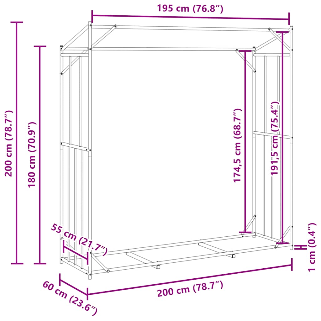 Haardhoutrek Met Regenhoes Gegalvaniseerd Staal 200 x 60 x 200 cm