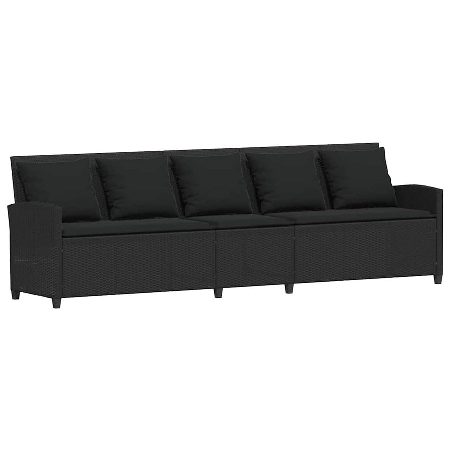 Tuinbank 5-zits met kussens poly rattan zwart