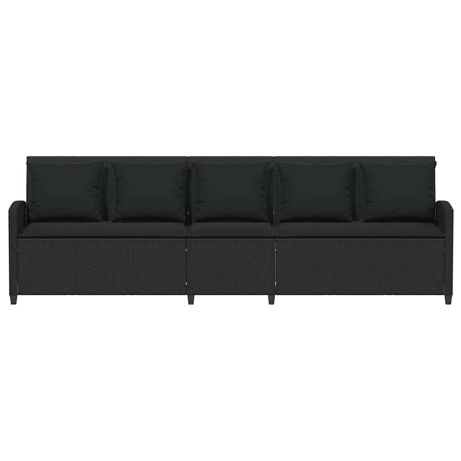 Tuinbank 5-zits met kussens poly rattan zwart
