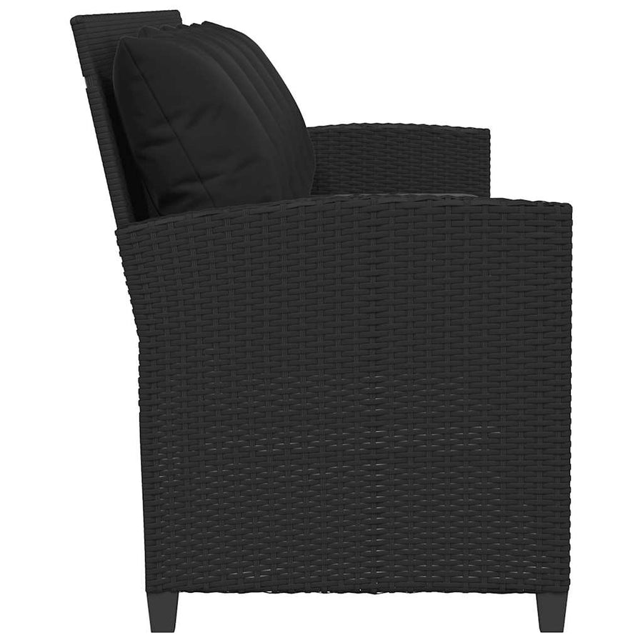 Tuinbank 5-zits met kussens poly rattan zwart