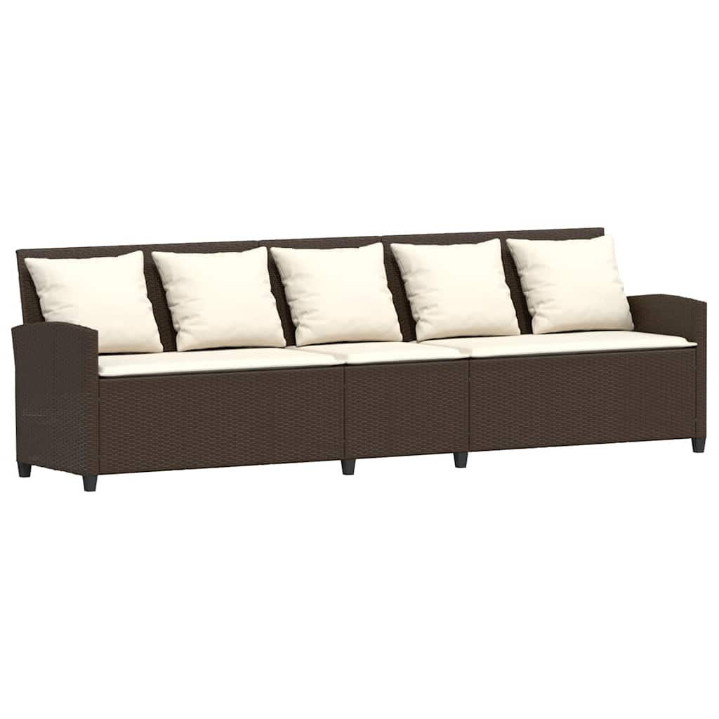 Tuinbank 5-zits met kussens poly rattan bruin