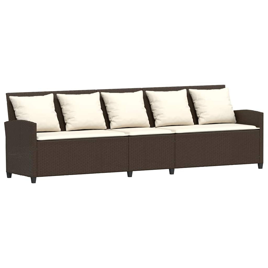 Tuinbank 5-zits met kussens poly rattan bruin