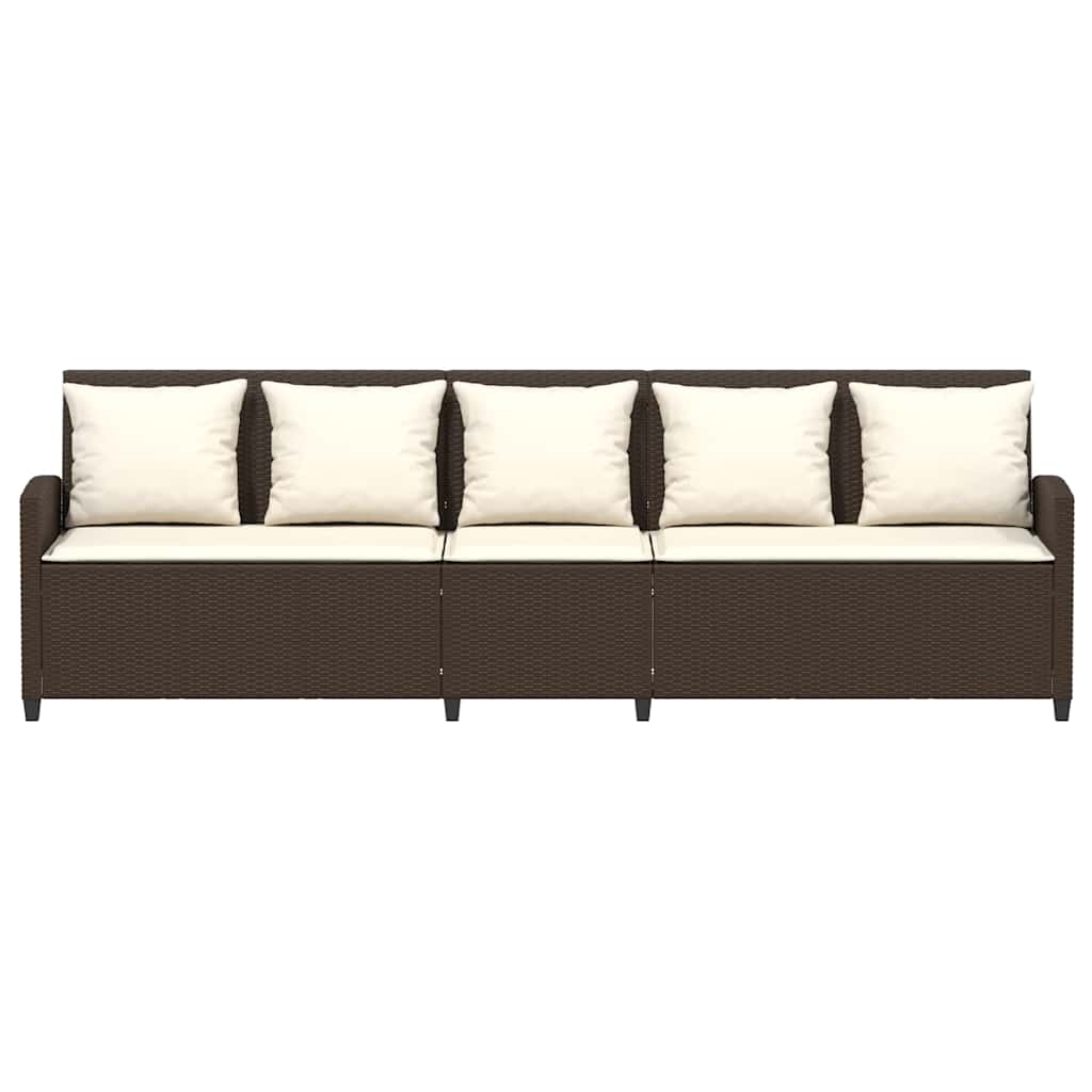 Tuinbank 5-zits met kussens poly rattan bruin