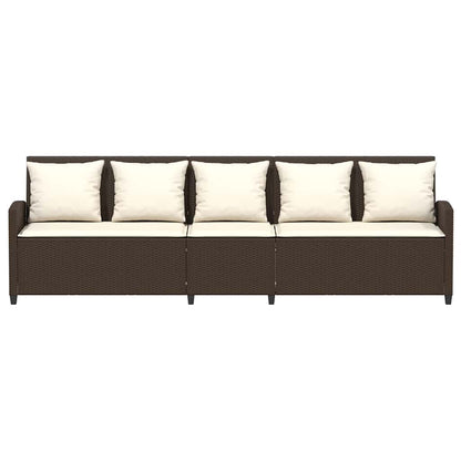 Tuinbank 5-zits met kussens poly rattan bruin