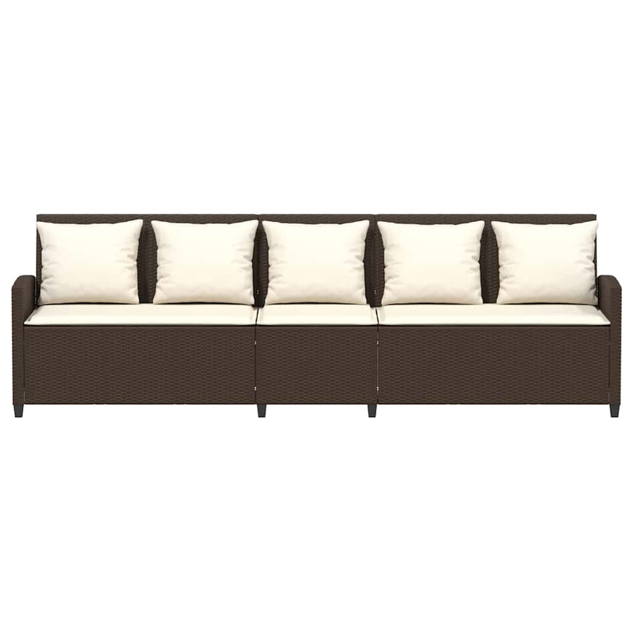 Tuinbank 5-zits met kussens poly rattan bruin