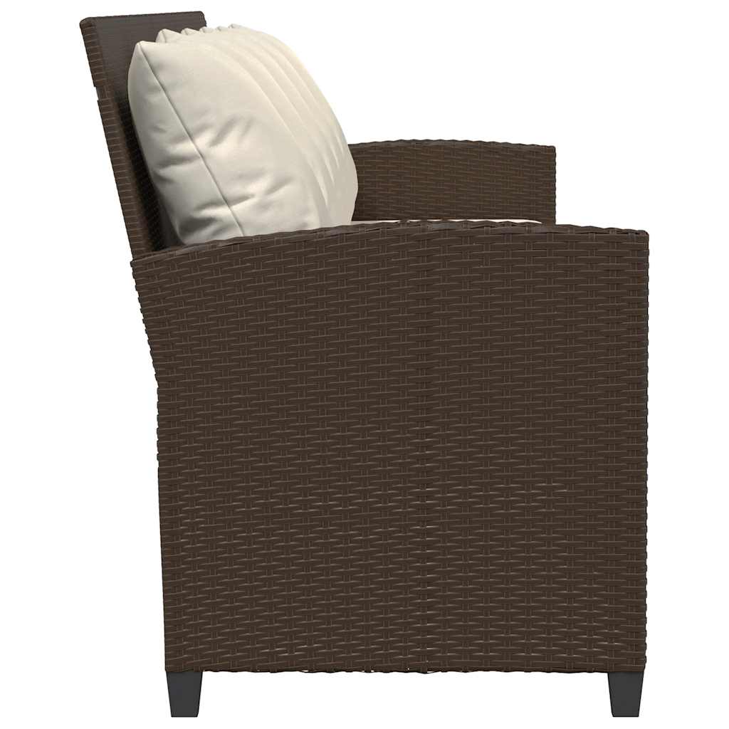 Tuinbank 5-zits met kussens poly rattan bruin
