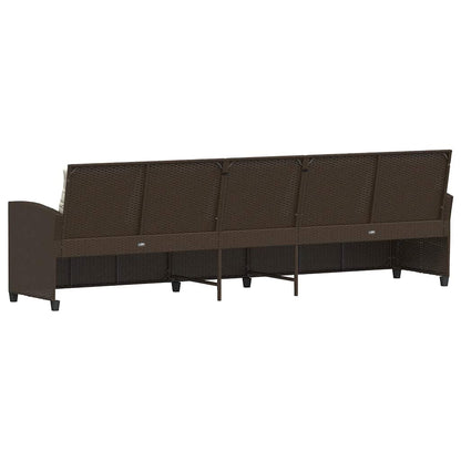 Tuinbank 5-zits met kussens poly rattan bruin