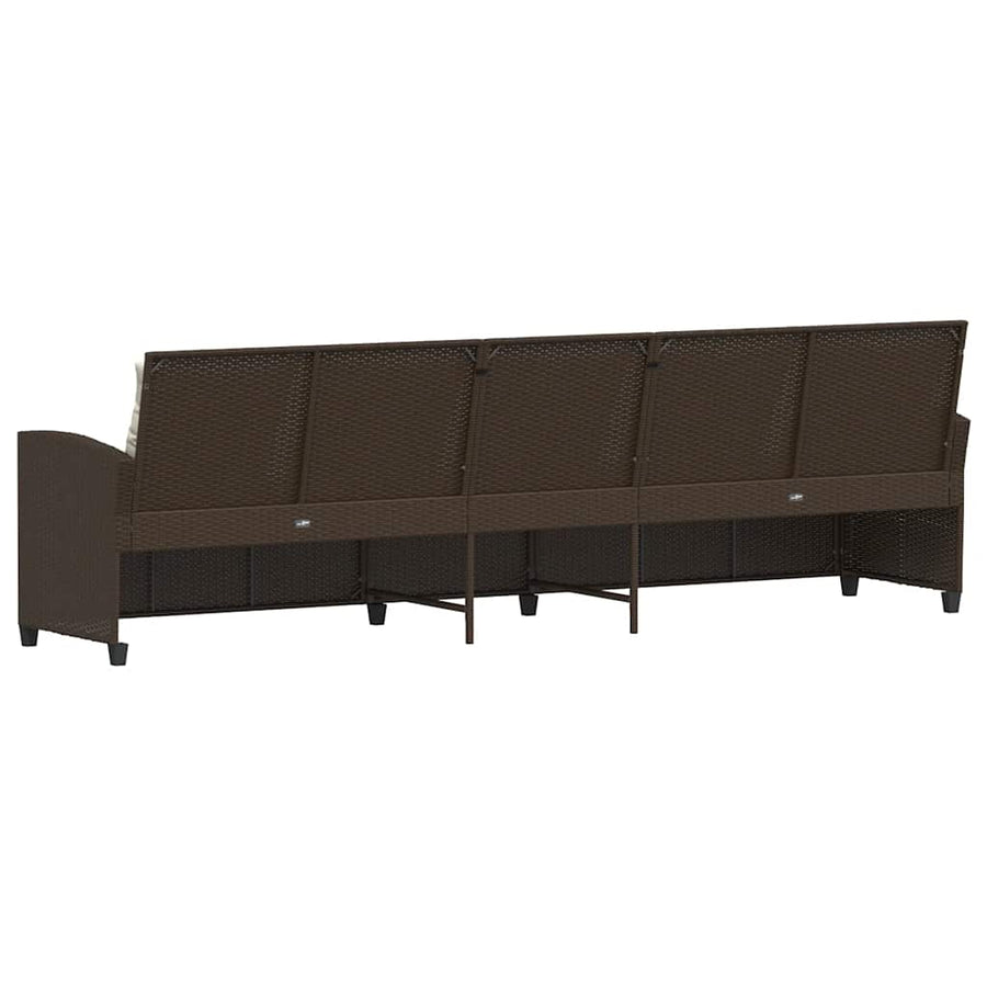 Tuinbank 5-zits met kussens poly rattan bruin
