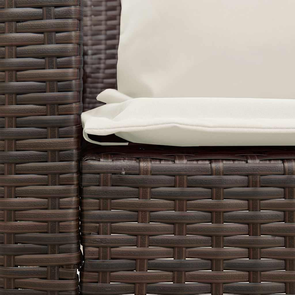 Tuinbank 5-zits met kussens poly rattan bruin