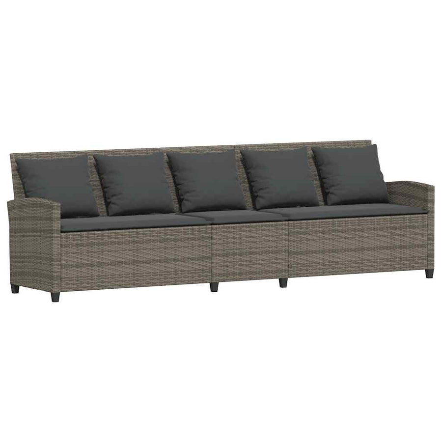 Tuinbank 5-zits met kussens poly rattan grijs