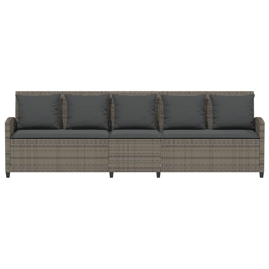 Tuinbank 5-zits met kussens poly rattan grijs