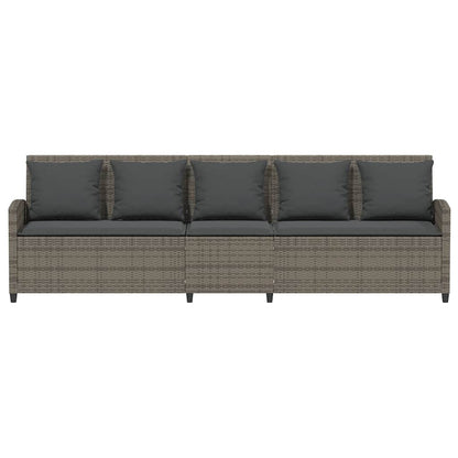 Tuinbank 5-zits met kussens poly rattan grijs