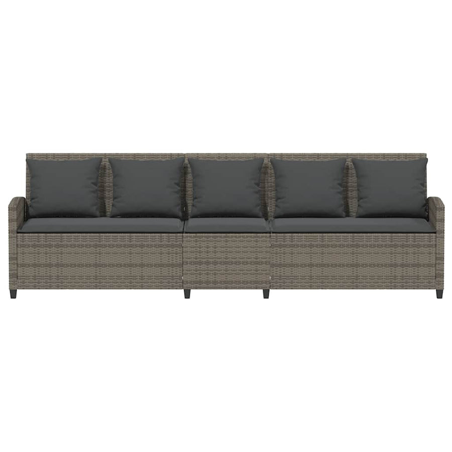 Tuinbank 5-zits met kussens poly rattan grijs