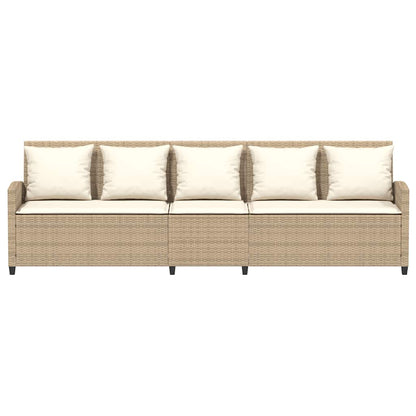 Tuinbank 5-zits met kussens poly rattan beige