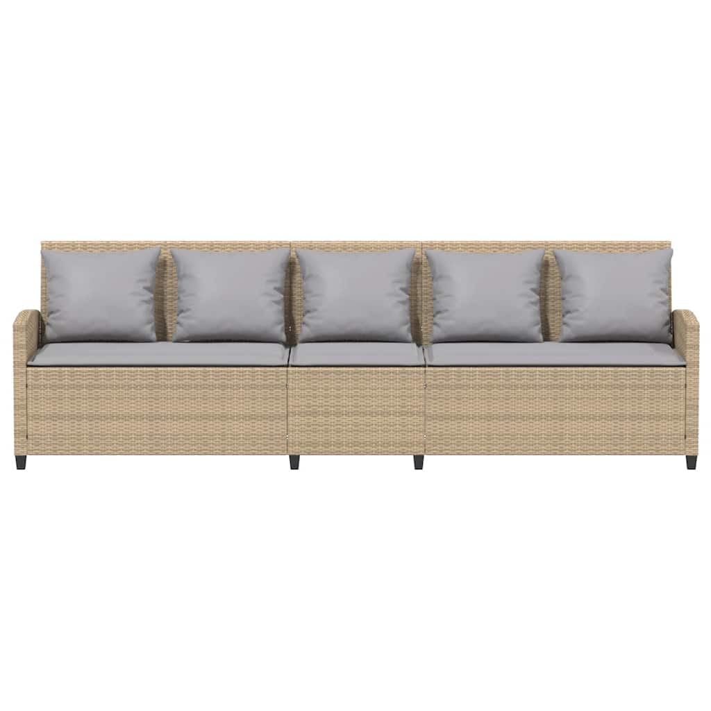 Tuinbank 5-zits met kussens poly rattan beige