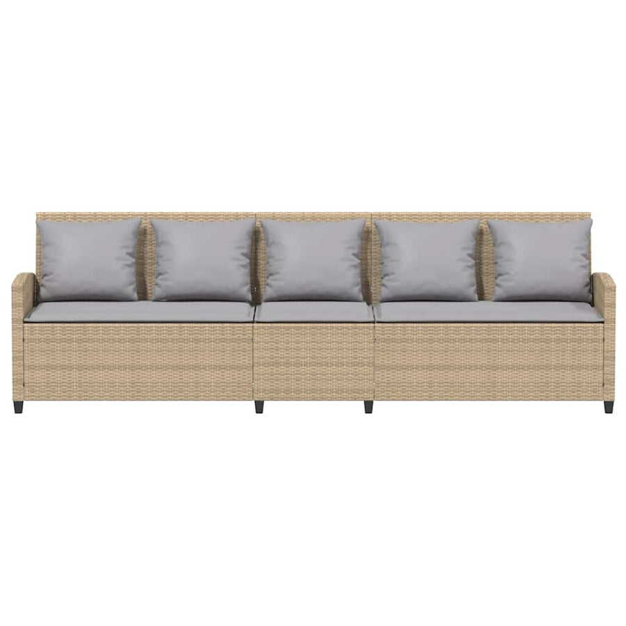 Tuinbank 5-zits met kussens poly rattan beige