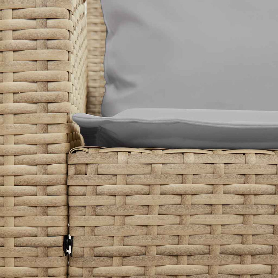 Tuinbank 5-zits met kussens poly rattan beige