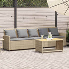 Garden bench 5-seater with cushions poly rattan beige