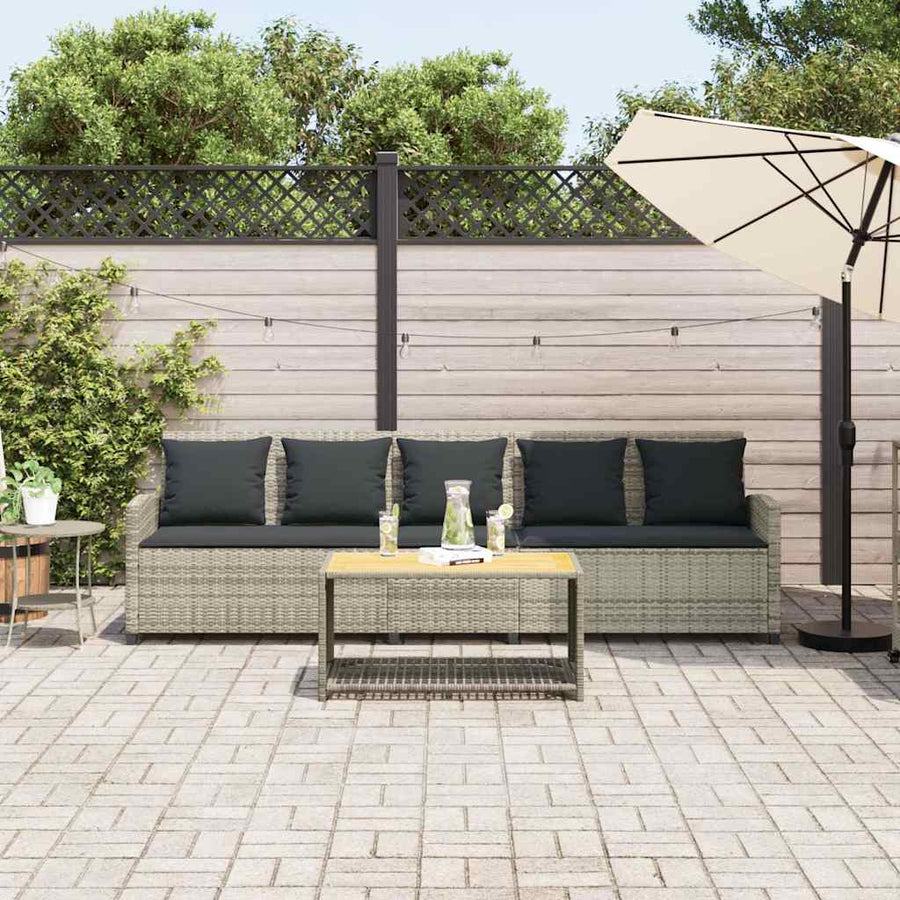 Tuinbank 5-zits met kussens poly rattan lichtgrijs