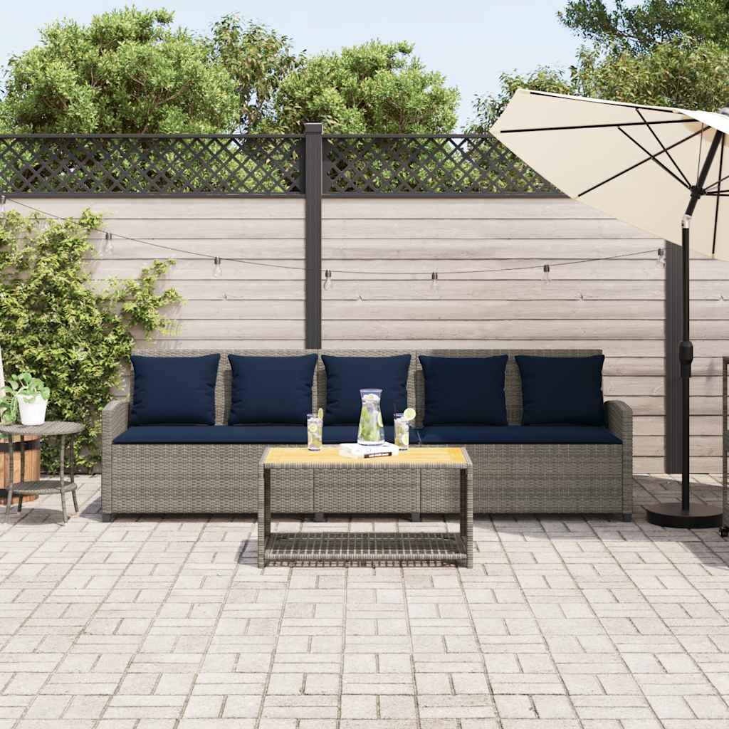 Tuinbank 5-zits met kussens poly rattan grijs