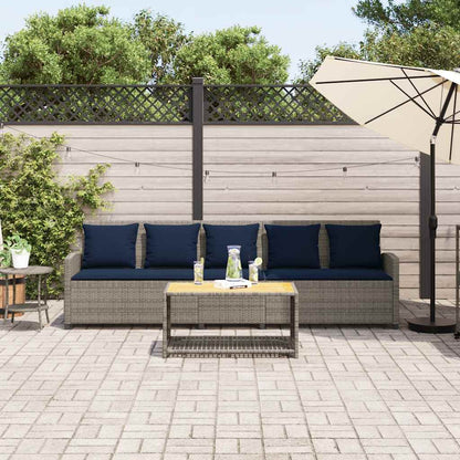 Tuinbank 5-zits met kussens poly rattan grijs