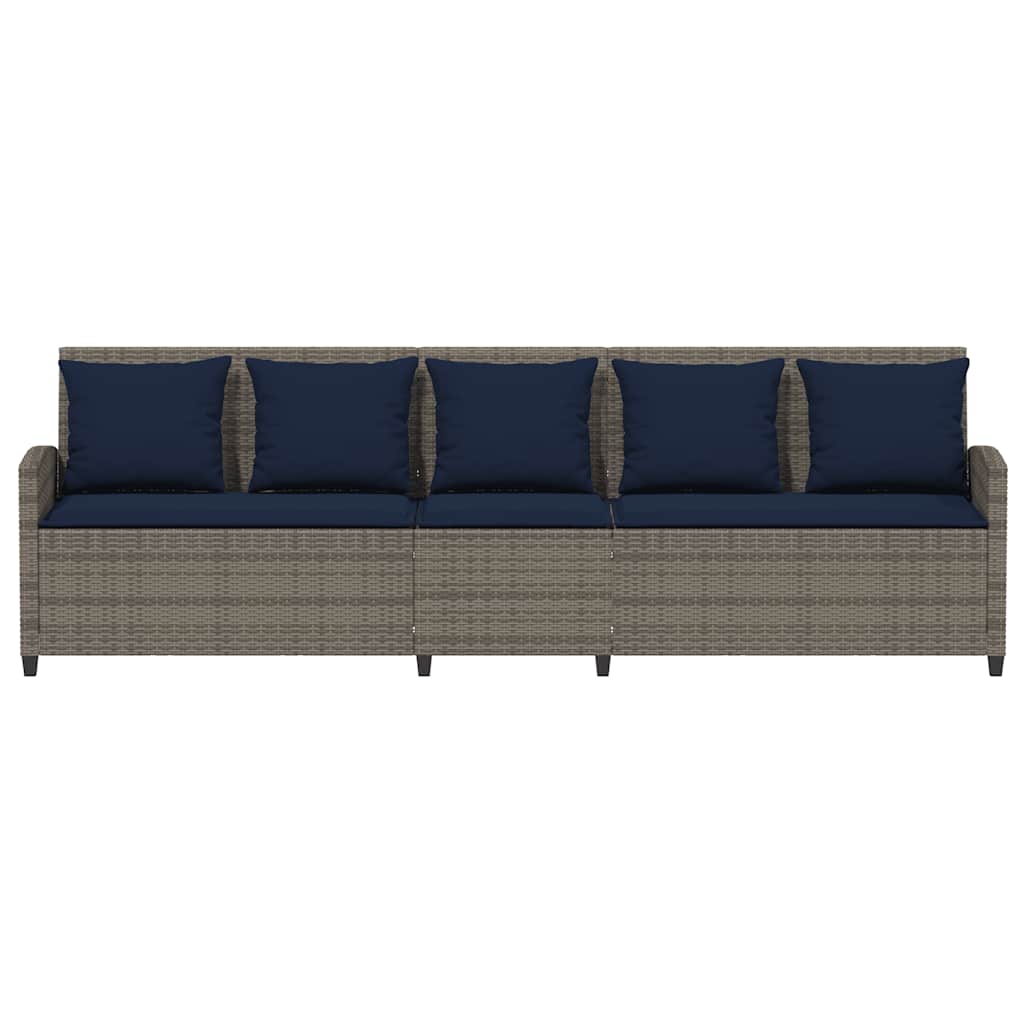 Tuinbank 5-zits met kussens poly rattan grijs