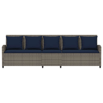 Tuinbank 5-zits met kussens poly rattan grijs