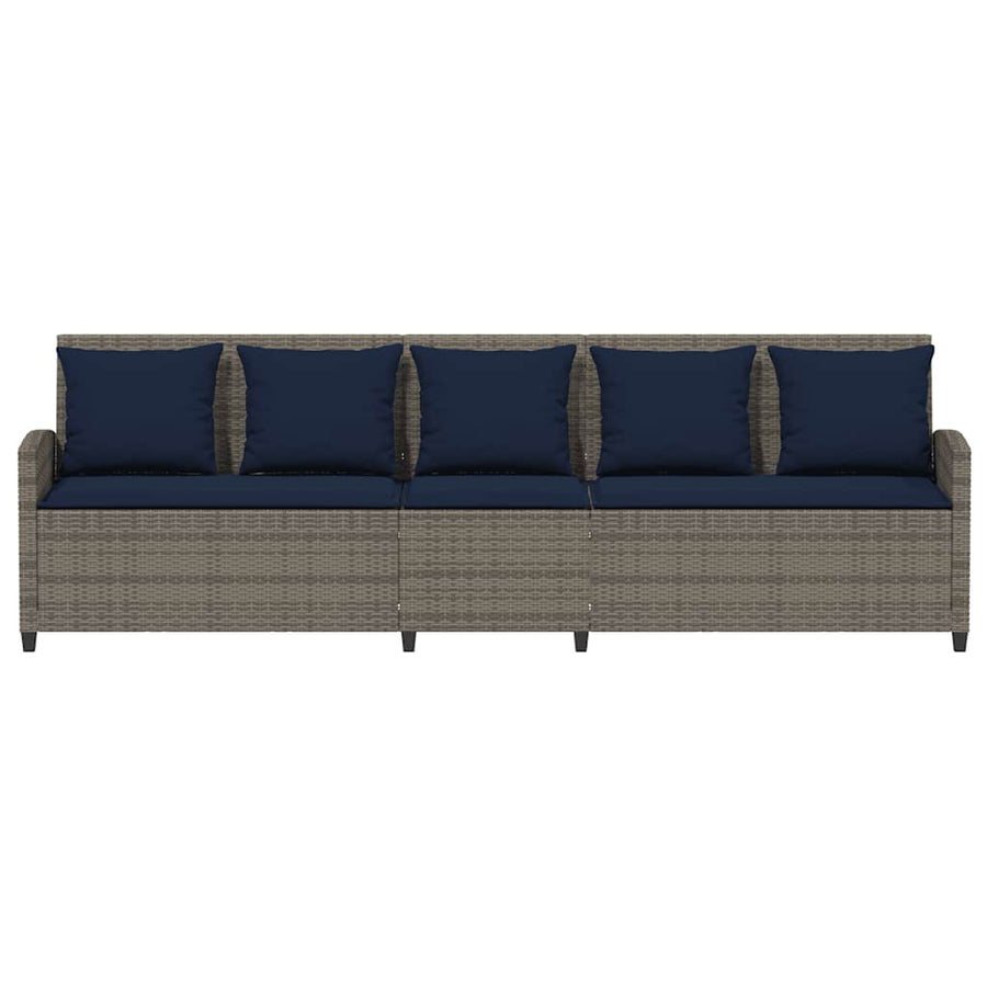 Tuinbank 5-zits met kussens poly rattan grijs