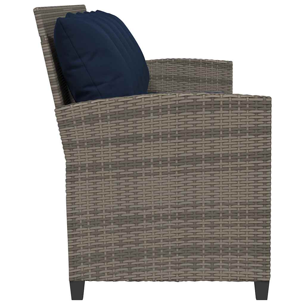 Tuinbank 5-zits met kussens poly rattan grijs