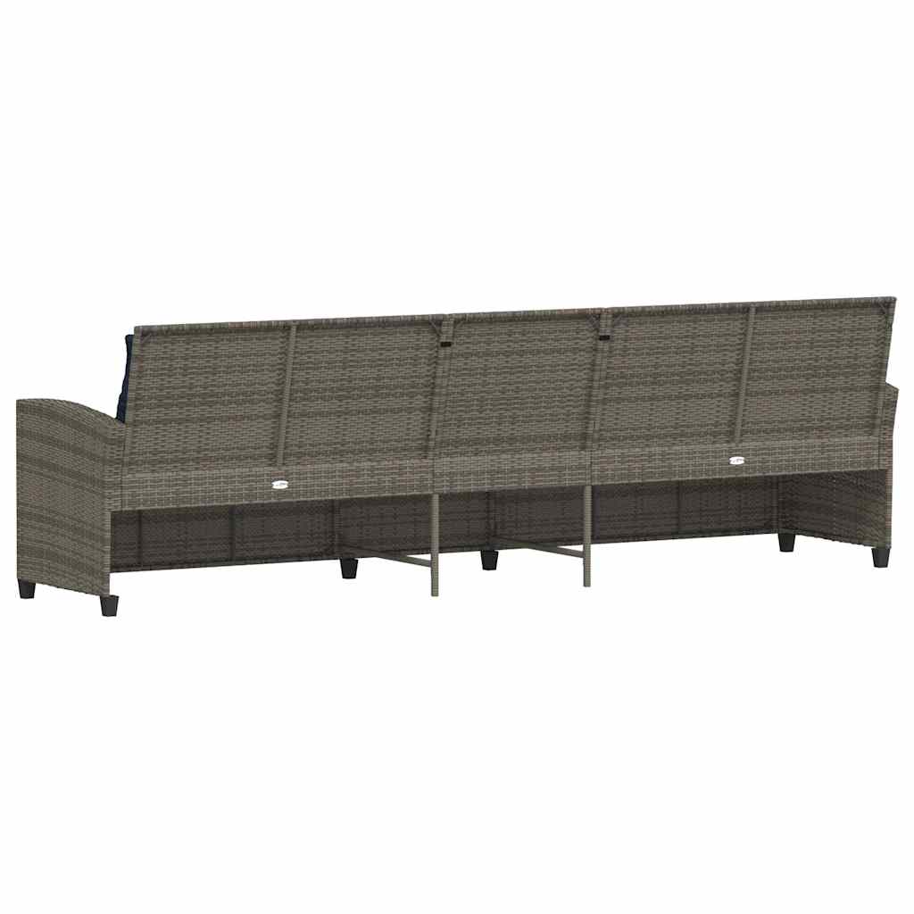 Tuinbank 5-zits met kussens poly rattan grijs