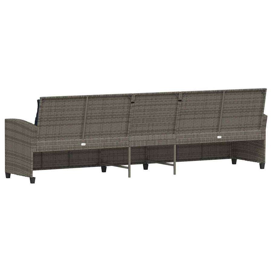 Tuinbank 5-zits met kussens poly rattan grijs