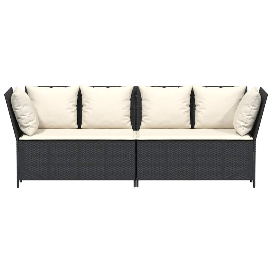 Tuinbank met kussens poly rattan zwart