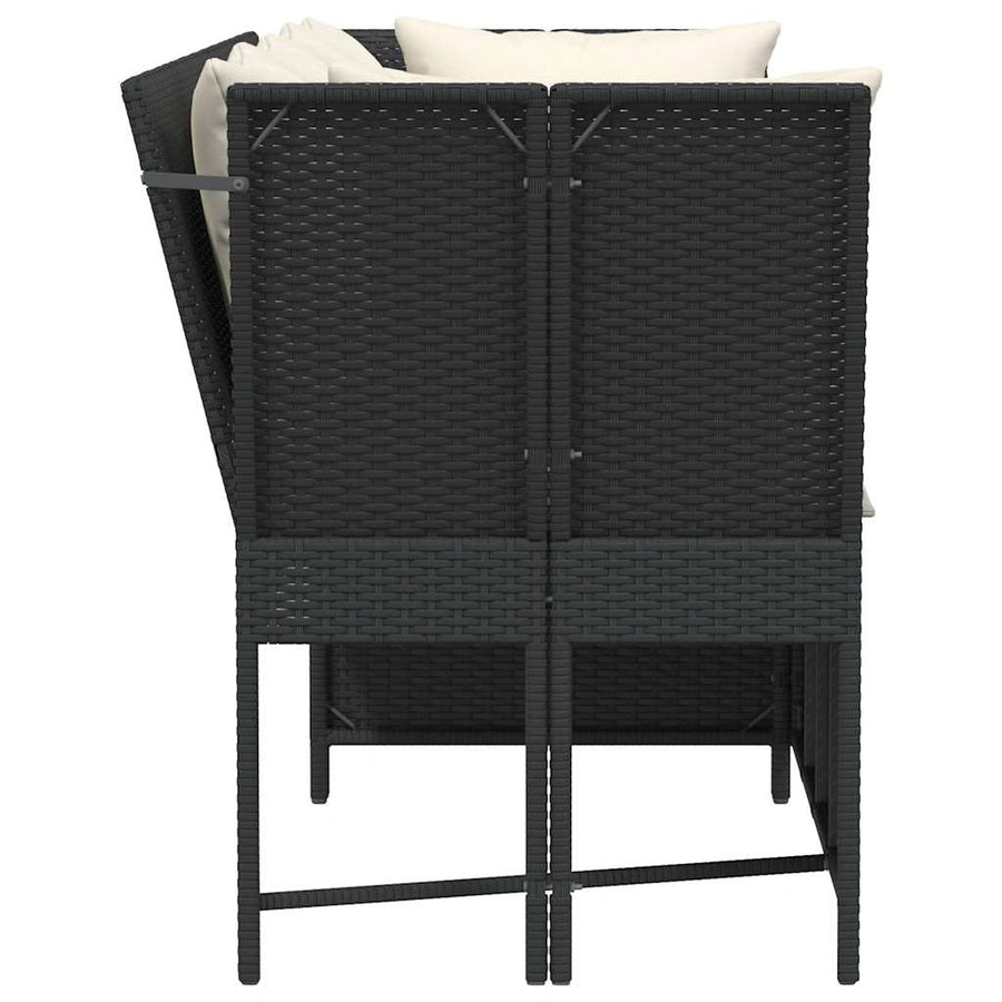 Tuinbank met kussens poly rattan zwart