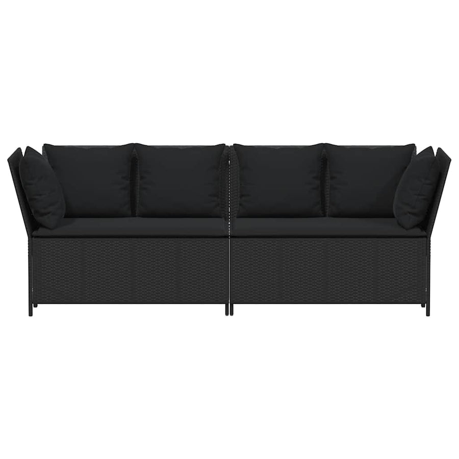 Tuinbank met kussens poly rattan zwart