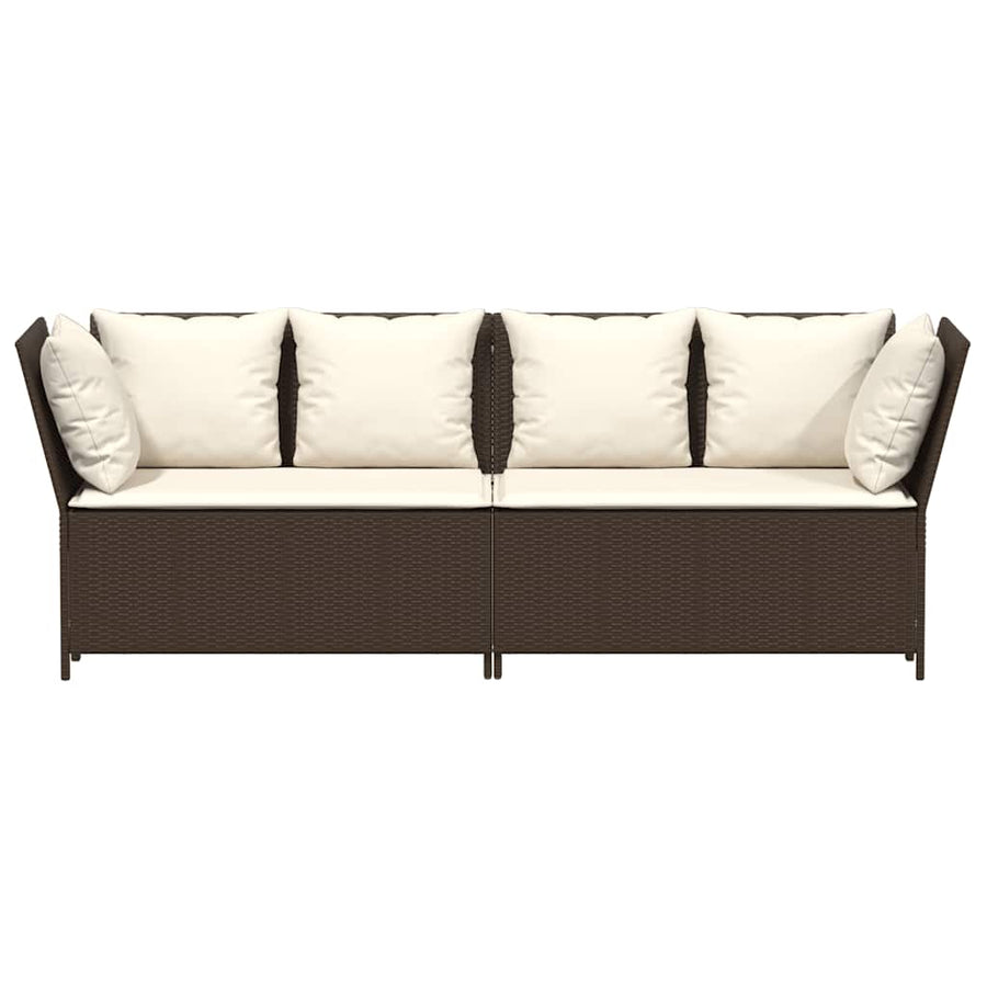 Tuinbank met kussens poly rattan bruin
