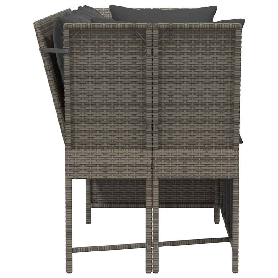 Tuinbank met kussens poly rattan grijs