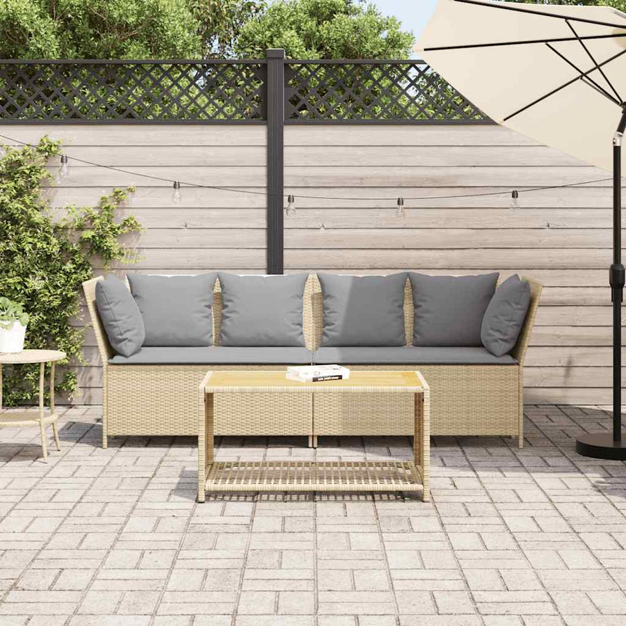 Tuinbank met kussens poly rattan beige