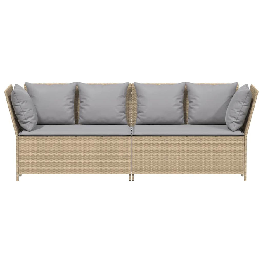 Tuinbank met kussens poly rattan beige