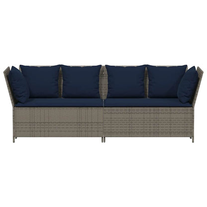 Tuinbank met kussens poly rattan grijs