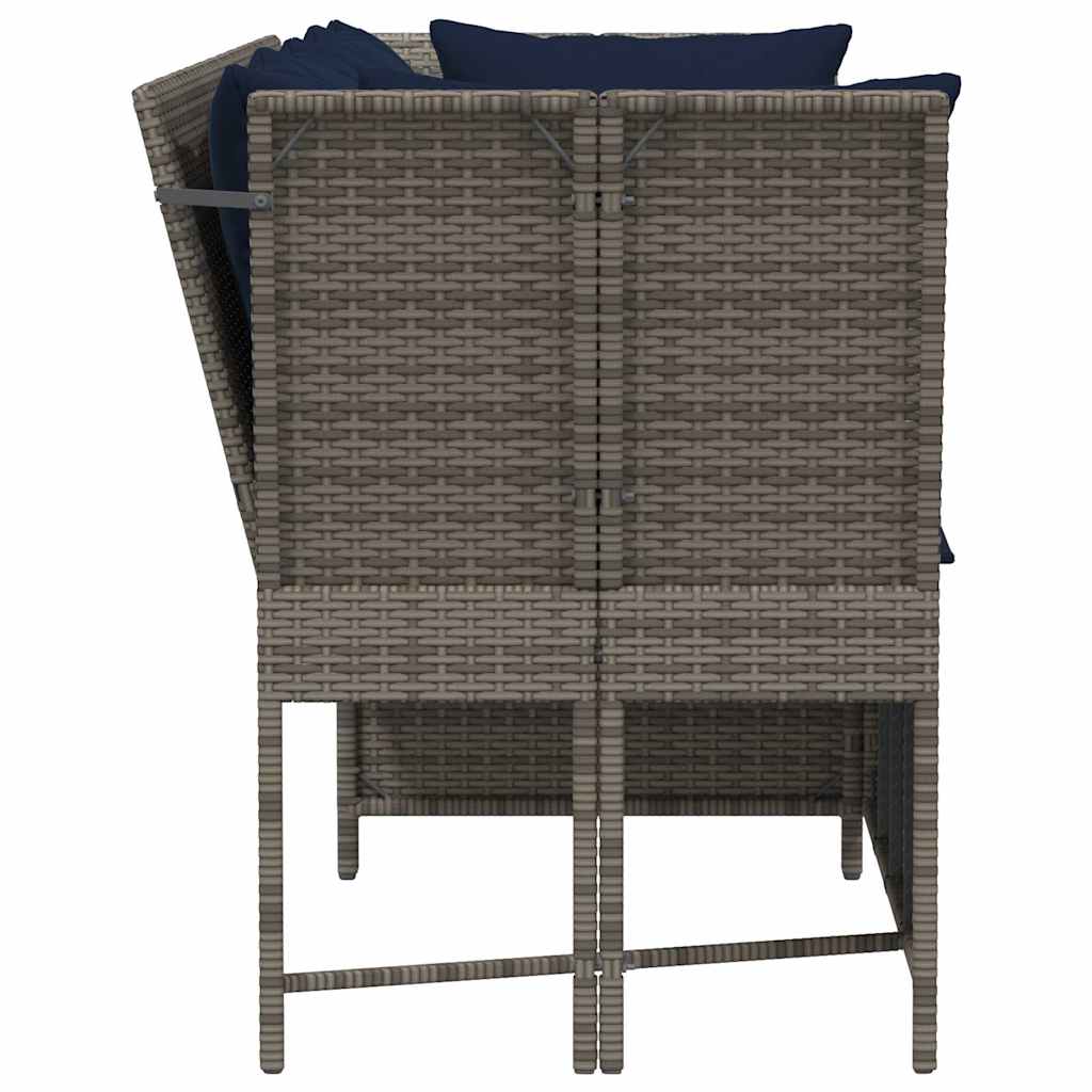 Tuinbank met kussens poly rattan grijs