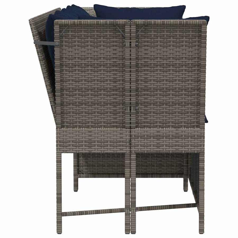 Tuinbank met kussens poly rattan grijs
