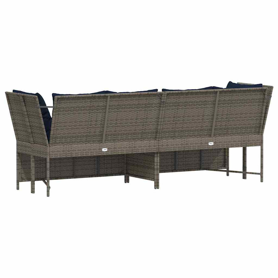 Tuinbank met kussens poly rattan grijs